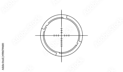 Thin line crosshair reticle icon with concentric circles and geometric targeting design isolated on white background