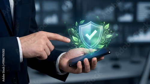 User activating mobile antivirus and security protection on smartphone