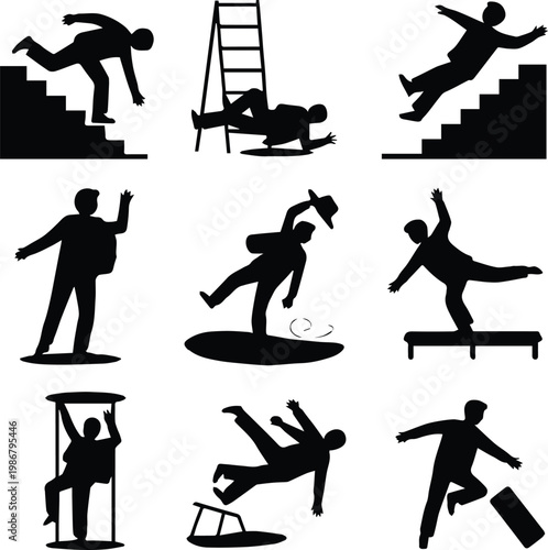 slip warning silhouettes person losing balance falling