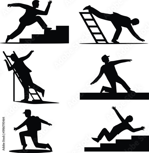 slip silhouette icons person falling tripping safety signs
