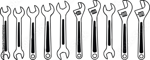 wrench silhouettes of hand tools spanner adjustable combination set