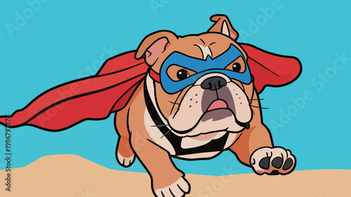 Superhero Bulldog in Red Cape Flying