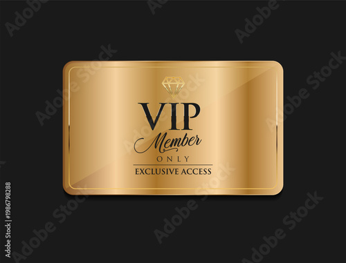 Elegant Exclusive VIP Access Event Pass Illustration, Luxury Gold VIP Access Pass. Premium VIP card in white color with golden diamond. Luxury design 