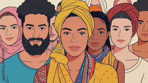 Illustrated Diversity of People from Different Backgrounds