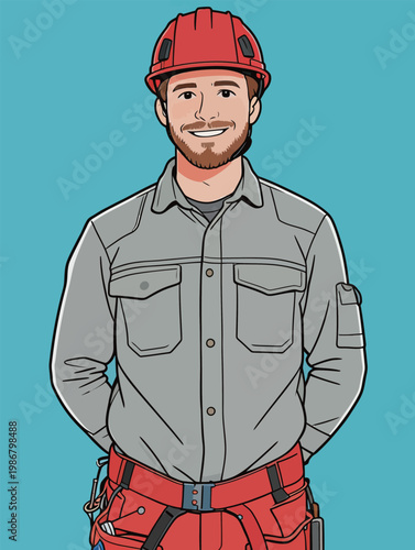 Male Construction Worker in Red Helmet and Tools