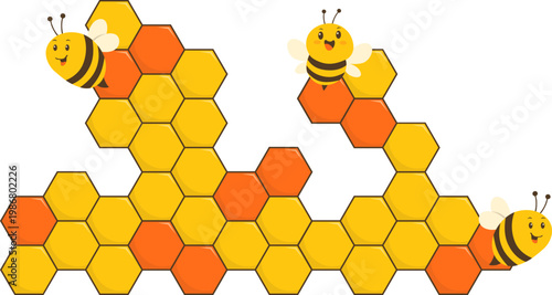 Cute Cartoon Bees on Honeycomb