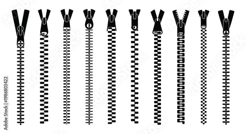 Zipper Brush Set Vector – Zip Pattern Collection with Seam and Stitch Effects, Fashion Design Elements for Textiles, Apparel Mockups, Graphic Design, and Creative Pattern Illustration