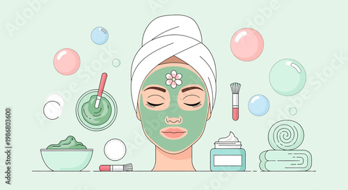 Radiant Rejuvenation A serene moment of self-care unfolds as a woman enjoys a rejuvenating facial treatment, embodying tranquility and the essence of wellness.