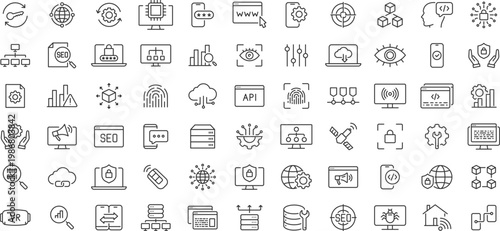 Information Technology web icon set. part 1. Network, web design, website, computer, software, progress,programming, data, internet, collection. Vector