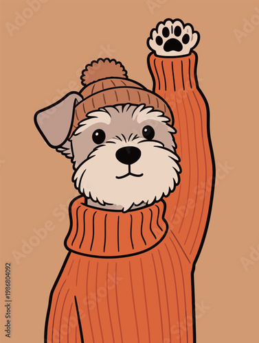 Cute Schnauzer Dog Wearing Orange Sweater