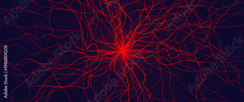 Blood Vessel Vein Wireframe Background, Micro Vascular Veins Lines Structure, Cardio Surgery Medicine Concept. Medical Endovascular Neurovascular Science Therapy Graphic. Vector Illustration.