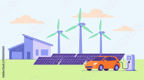 Sustainable home powered by solar, wind, and EV charging station