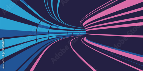 Abstract Futuristic Tunnel with Colorful Lines
