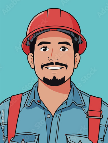 Male Construction Worker in Red Helmet Illustration