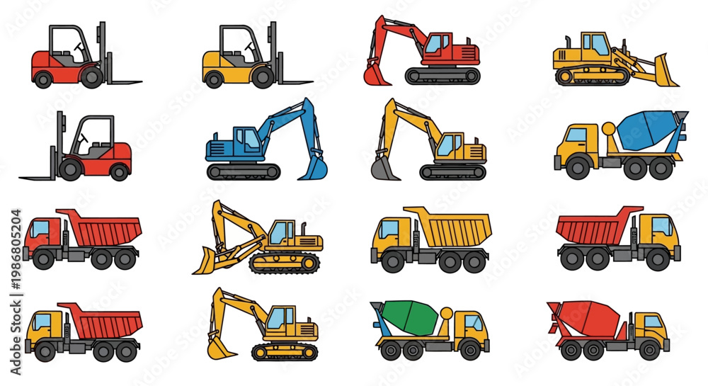 Naklejka premium Heavy Construction Equipment Vehicles Collection.