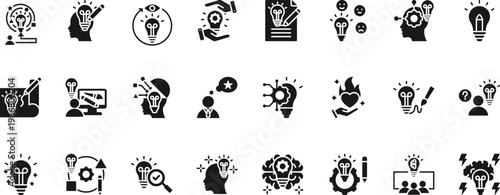 creativity icon set collection. pack contain idea, imagine, inspire, design, create, invent, vision, dream, brainstorm, innovate icon