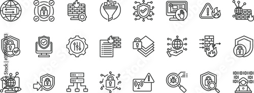 firewall icon set collection. icon pack contain security, block, filter, rules, network, protect, access, shield, control, traffic icon