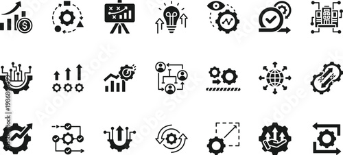 business transformation icon set collection. pack contain transformation, innovation, strategy, change, growth, agility, digital, optimization, process, evolution icon