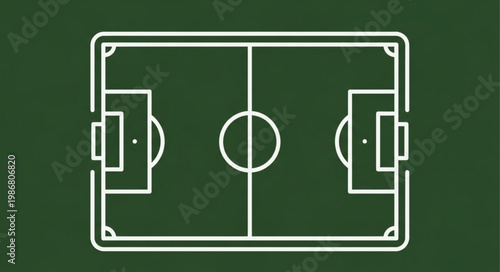 Top view of a soccer field with white lines and goals.