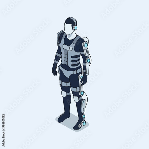 A futuristic robotic exoskeleton suit illustration.