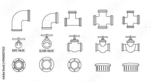 Collection of plumbing pipes and fittings icons.