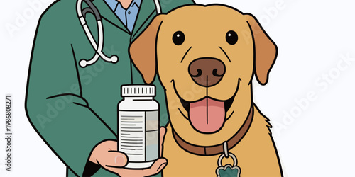 Veterinarian with Dog and Medication Bottle