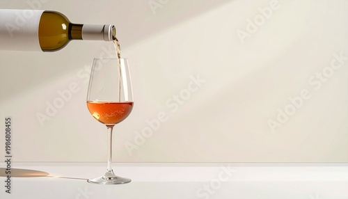 Wine Pour: A delicate wine pouring from an elegant bottle into a graceful glass, showcasing the refined pleasure of a moment, highlighting luxury and taste.