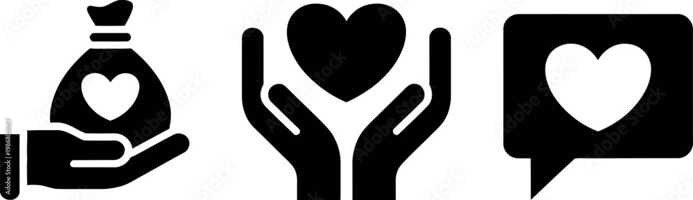 Obraz premium Icons representing acts of kindness and love in a digital communication context