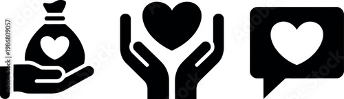 Icons representing acts of kindness and love in a digital communication context