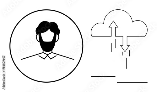 Cloud computing concept. Cloud computing data transfer and user connectivity. Cloud computing links users to data storage, exchange, and shared resources. For technology, networking, IT systems, app