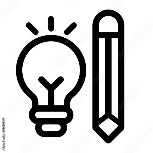 Pencil and Lightbulb Content Writing Sketch Icon