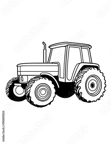 Black and white hand-drawn illustration of a tractor. Vintage agricultural vehicle sketch perfect for farming, rural, and machinery projects.
