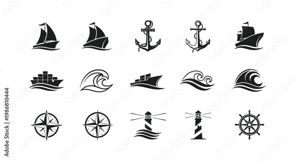 Fototapeta premium Nautical and Maritime Navigation Vector Elements