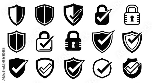 Secure Protection Lock and Verification System Vector Icons