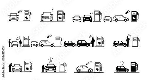 Car Fueling Activity and Petrol Station Set