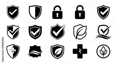 Safety Security and Medical Healthcare Shield Icons