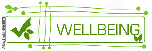 Wellbeing Green Leaves Tick Mark Symbols Lines Box Text 