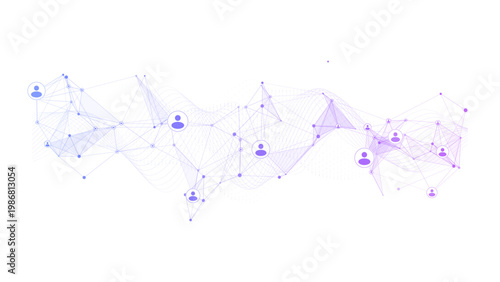 Abstract technology network background with people icons, connection and social media design