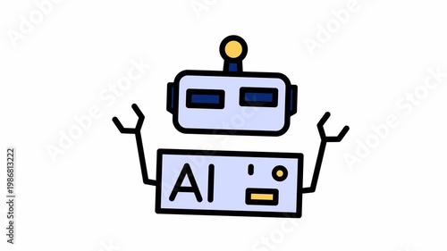 Simple cartoon robot with the letters ai animated icon, suitable for techrelated designs, artificial intelligence concepts, and childrens illustrations or educational materials.