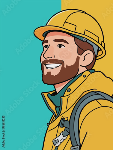 Smiling Worker with Yellow Hard Hat and Jacket