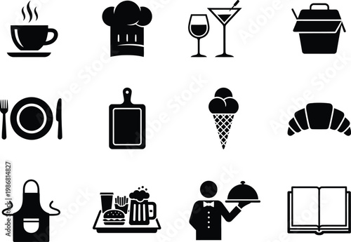 Food and cooking icons for culinary concepts and restaurant themes