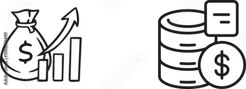 Finance icon set collection group featuring banking money investment budget accounting currency payment business economy tax profit savings credit wallet analytics modern vector design.