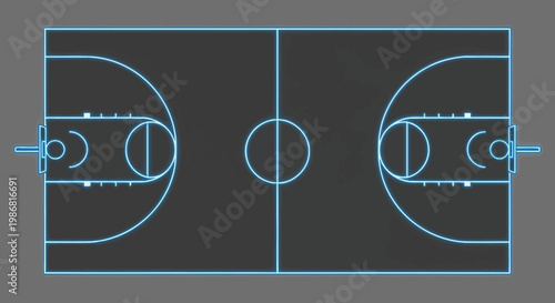 A diagram of a basketball court layout.