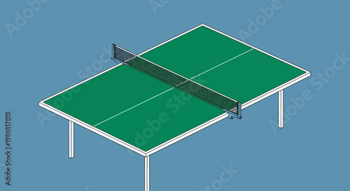 A green ping pong table with net.