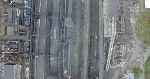 Aerial View of Industrial Smelter With Furnaces and Slag Piles