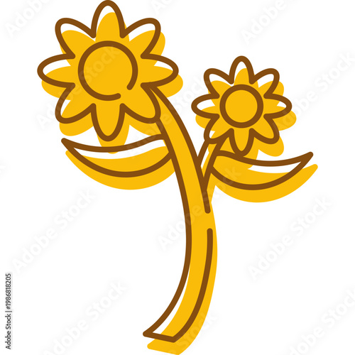 Minimalist yellow sunflower illustration icon isolated on white