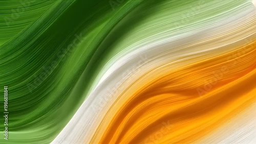 A flowing abstract fabric texture, inspired by saffron, white, and green, with a soft gradient and smooth transitions, represents the venerable culture of the tricolor.