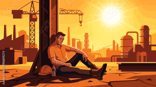 Construction Worker Takes A Break Under The Hot Sun