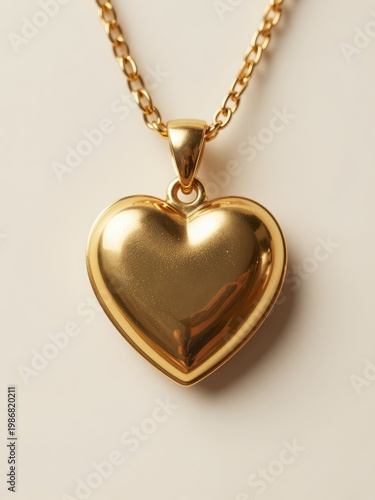Gold Heart Locket Pendant on Chain Against Neutral Background