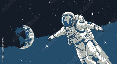 Astronaut Floating in Space Suit.